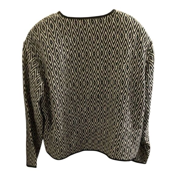 Vintage Doncaster 100% Silk Jacket Size 16 Black White Diamond Woven Open Front - Picture 2 of 4